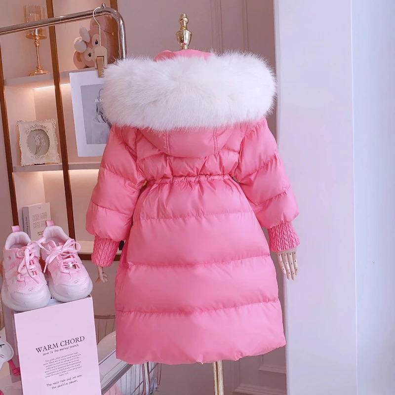 Down Coat Girls Winter Jacket Down Cotton Padded Warm Thickened Child Coat Fashion Hooded Large Wool Collar Outerwear Kids Parkas 231020