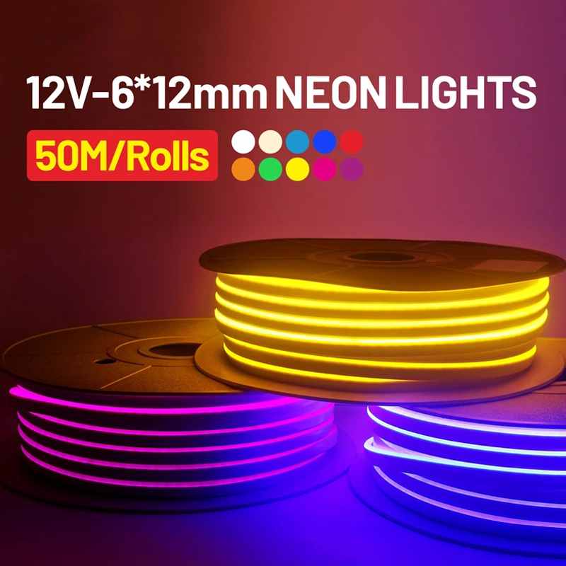 50M Roll LED Neon Lamp 12V 6*12MM 2835 Silicone Waterproof Flexible Cutting DIY Strip Light