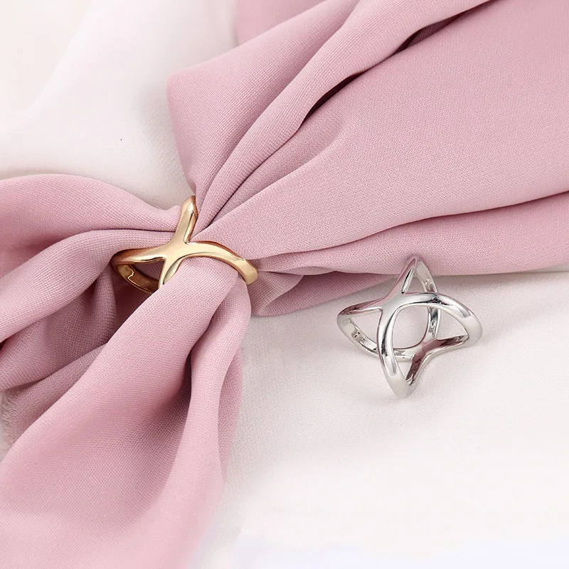 Pins Brooches Fashion X Shape Metal For Women Simple Cross Shawl Ring Clip Buckle Scarf Holder Female Jewelry Accessories Gifts 231020