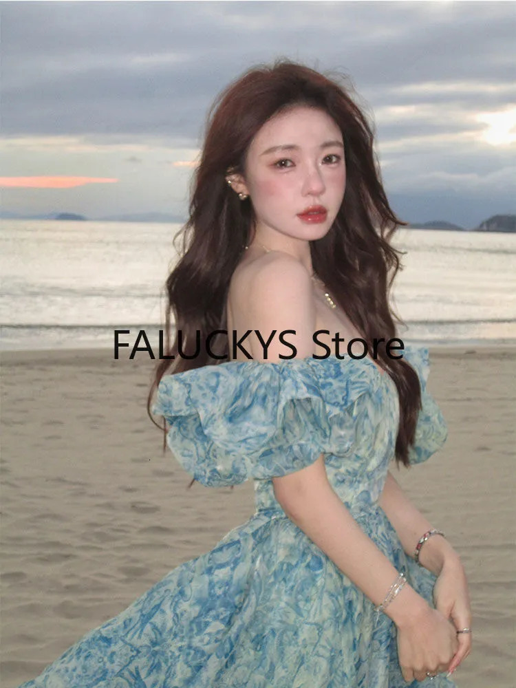 Basic Casual Dresses 2023 Summer Elegant Evening Party Dress Short Puff Sleeve Khaki Print Organza Women Floor Length Overlength Princess Long 231020