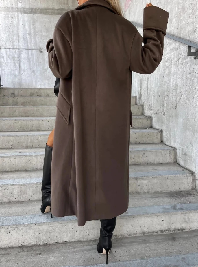 Women's Wool Blends Fashion Long Sleeved Suit Collar Coat Autumn and Winter Temperament Commuting Double Breasted Woolen Jacket for Women 231020