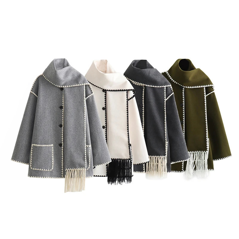 Jackets Autumn Winter Fashion Tassels Women's Loose Pocket Button Woolen For Women Casual Female Jacket Coat 231020