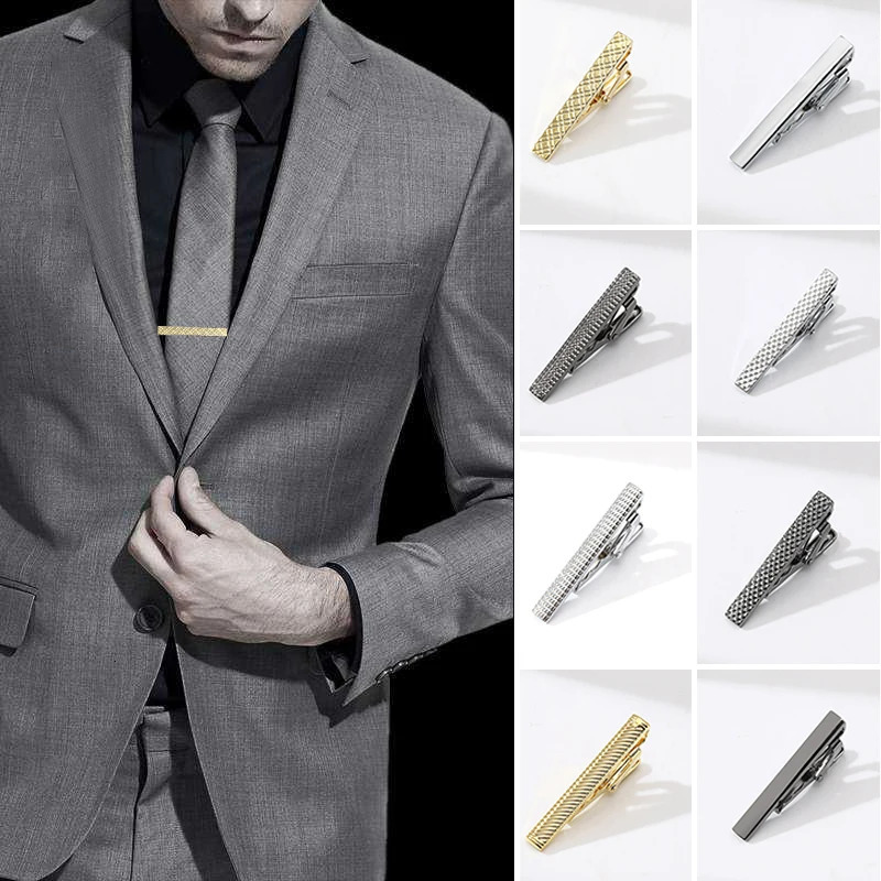 Cuff Links Metal Silver Color Tie Clip For Men Wedding Necktie Clasp Gentleman Ties Bar Crystal Pin Mens Accessories 231020