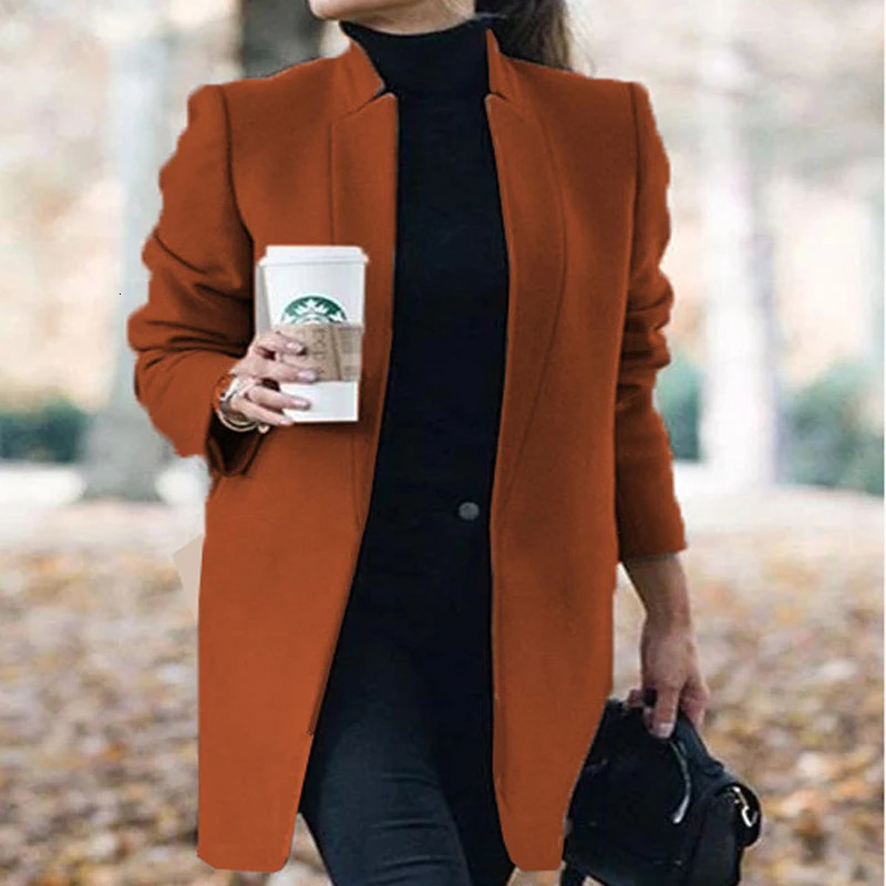 Womens Suits Blazers Fall winter style European and American fashion solid color stand-up collar women woolen coat 231020