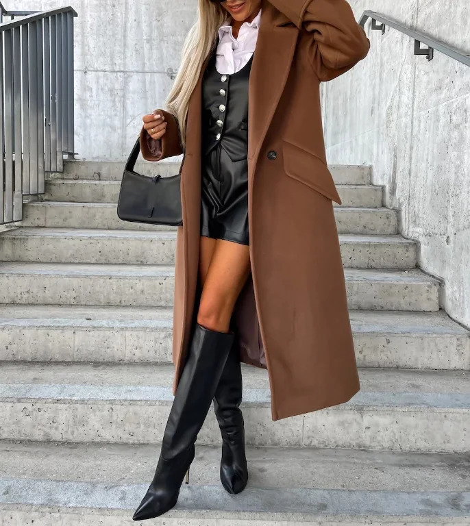 Women's Wool Blends Fashion Long Sleeved Suit Collar Coat Autumn and Winter Temperament Commuting Double Breasted Woolen Jacket for Women 231020