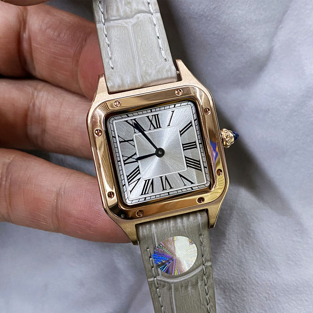 New Quartz Battery Power Squar Stainless Steel Watches Stainless Steel Wristwatches Leather strap Womens ladies Watch cc1 Movement Rose Gold