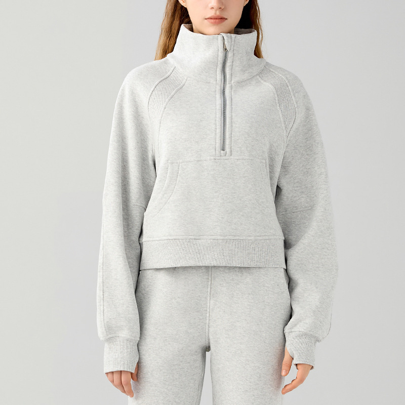 half zipper tall collar pullover women wear leisure running warm grab fleece thick sports hoodie fitness coat