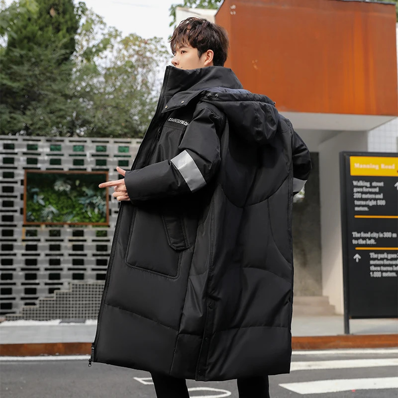 Men's Vests Winter Men Long White Duck Down Jackets Hooded 2023 Fashion Thicken Warm Overcoats Loose Coats Man Parkas Black Red xfewsddcg 231020