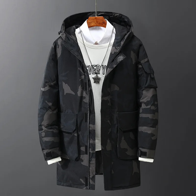 Men's Vests Winter Long Down Jackets Casual Slim Hooded Thick Warm Outwear Coats Outdoor Camo Print Windproof Parkas 231020