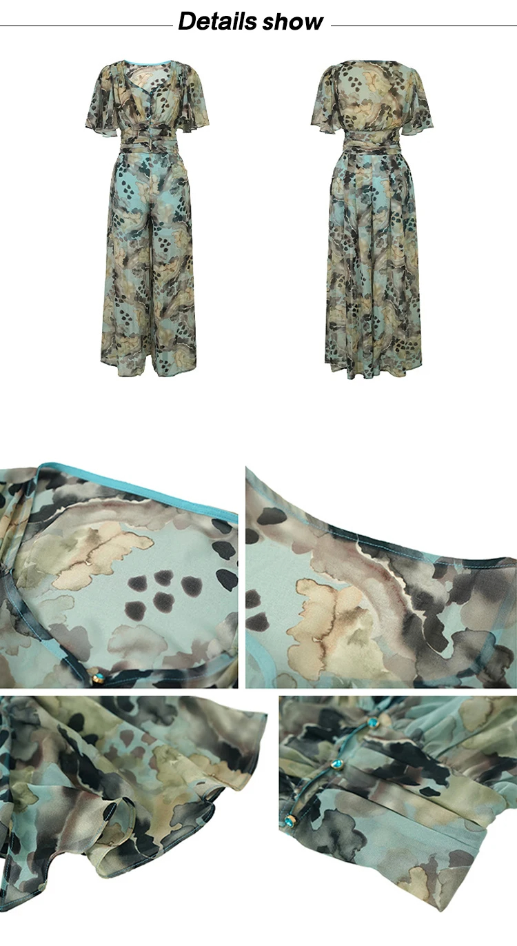 Two Piece Dress Elegant 2 Piece Outfits Women Leopard Print Chiffon Short Tops Blouse Femme Wide Leg Split Pants Sets Lady Sexy Holiday Beach 2024