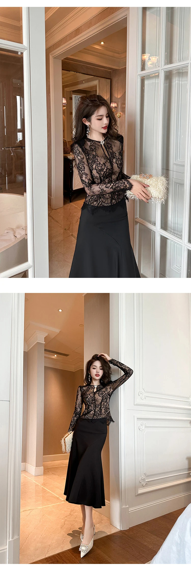 Women's Blouses Shirts Women Lace Sheer See-Through Long Sleeve Tops T Blouse Fashion Sweet Transparent White Black Shirt Female Blusas