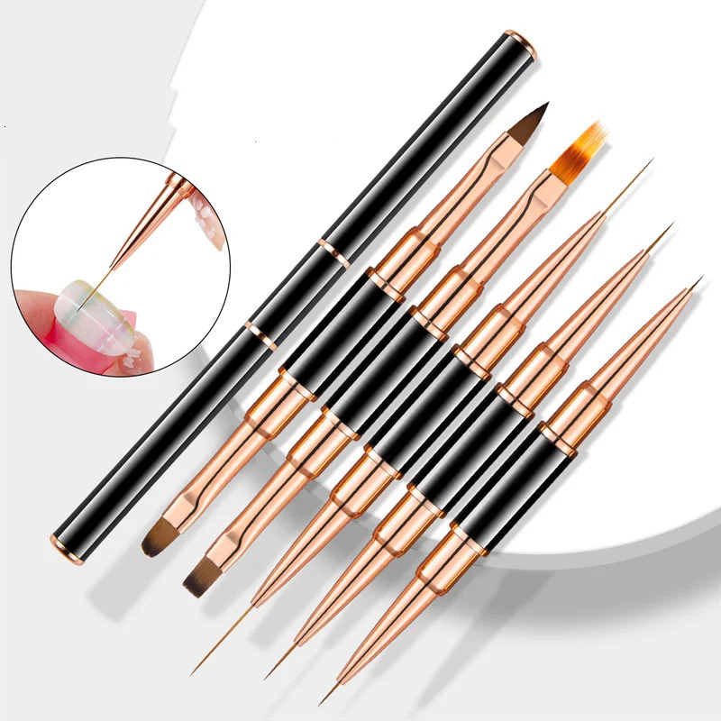 Makeup Tools Professional Nail Art Brush Set 5pcs Double Ended Brushes For Long Lines Thin Liner Nails Detail 231020