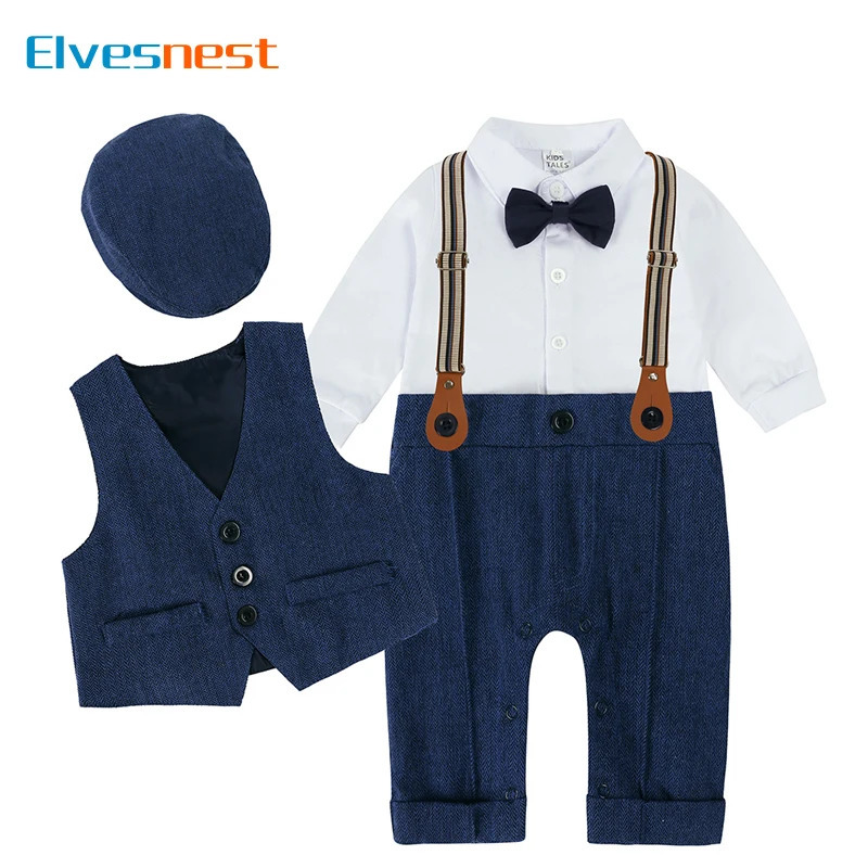 Clothing Sets England Style Kids Clothes Boys Outfit Set 3 PCS Cotton Long Sleeve Rompers Hat Vest Spring Autumn Children Clothing 1-3 Years 231020