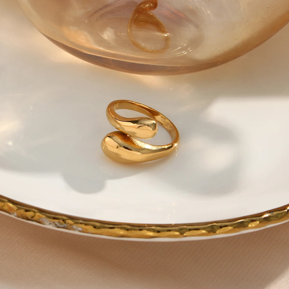 Band Rings Fine Polished Stainless Steel 18K Gold Plated Adjustable Snake Ring For Lady Female Glossy Party 231020