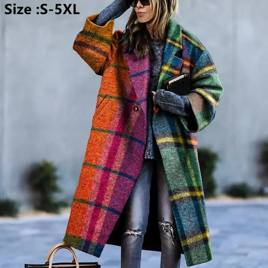 Womens Wool Blends Autumn Winter Women Warm Jackets French Style Long Coats Padded Overcoat Elegant Plaid Clothing S5XL 231020
