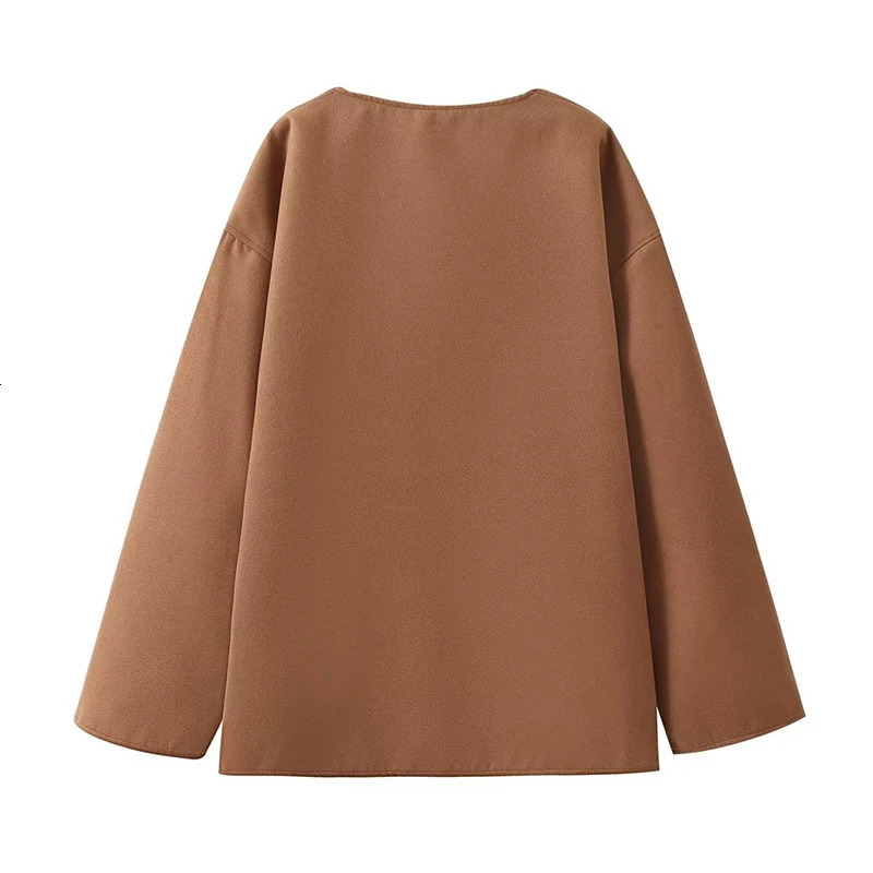 Women's Wool Blends Elegant Women Winter Warm Scarf Woolen Coat Long Sleeve Female Loose Jacket Outerwear 231020