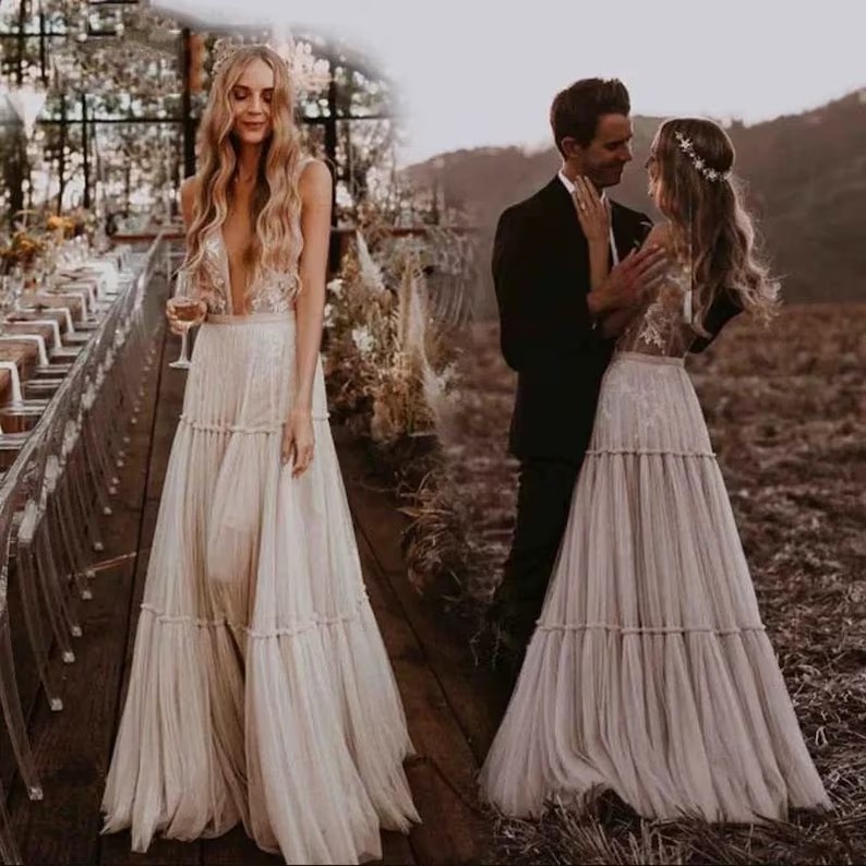 White A Line Wedding Dresses Bridal Gowns Puffy Tiered Tulle Skirt Sleeveless Long Floor Length Bride Dress