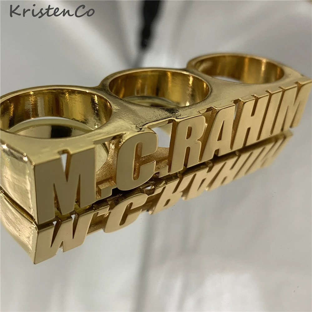 Wedding Rings KristenCo Custom Name Rings Gold Personality Hip Hop Ring One/Two/Three finger Men Fashion Punk Letter Ring Gifts 231021