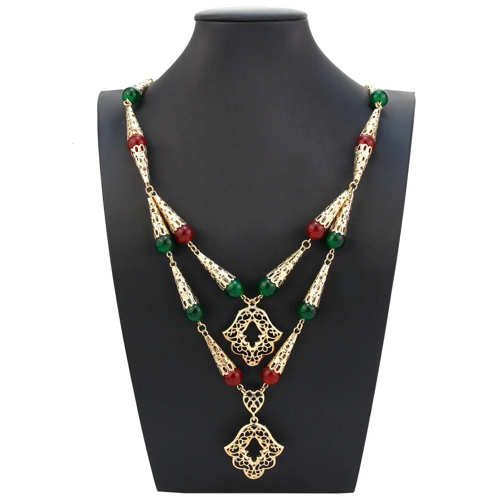 Pendant Necklaces Neovisson High Quality Gold Color Algeria Beaded Necklace for Women Double Layer Chain Morocco Jewelry Natural Stone Gift 231021