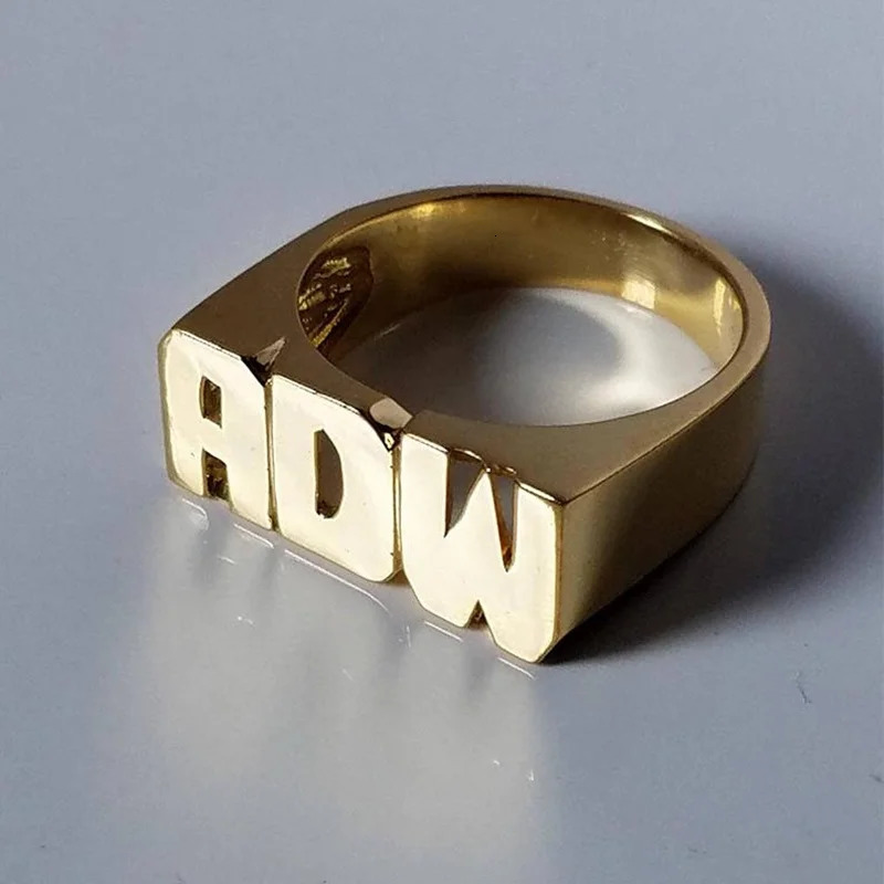 Wedding Rings KristenCo Custom Name Rings Gold Personality Hip Hop Ring One/Two/Three finger Men Fashion Punk Letter Ring Gifts 231021