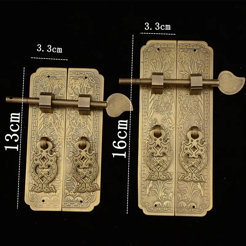 Door Locks 13cm16cm Door handle Chinese style Retro Pure copper Antique Chinese furniture handle Cabinet Pair straight handle 231021