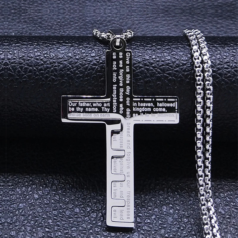 Chokers Christian Jesus Cross Necklace Chain for Men Stainless Steel Gold Color Bible Prayer Man Male Jewelry collar hombre N2005S02 231021