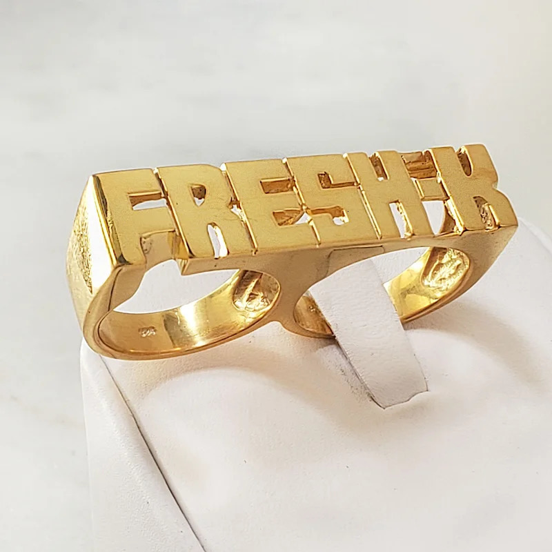 Wedding Rings KristenCo Custom Name Rings Gold Personality Hip Hop Ring One/Two/Three finger Men Fashion Punk Letter Ring Gifts 231021