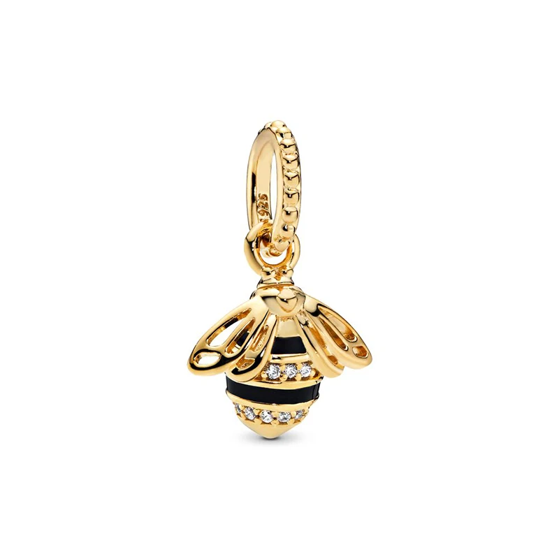 New 14k Gold Plated Bee Blue Eyes Charms 925 Silver Beads Fit Original Bracelets Bangles Women Jewelry Gifts DIY