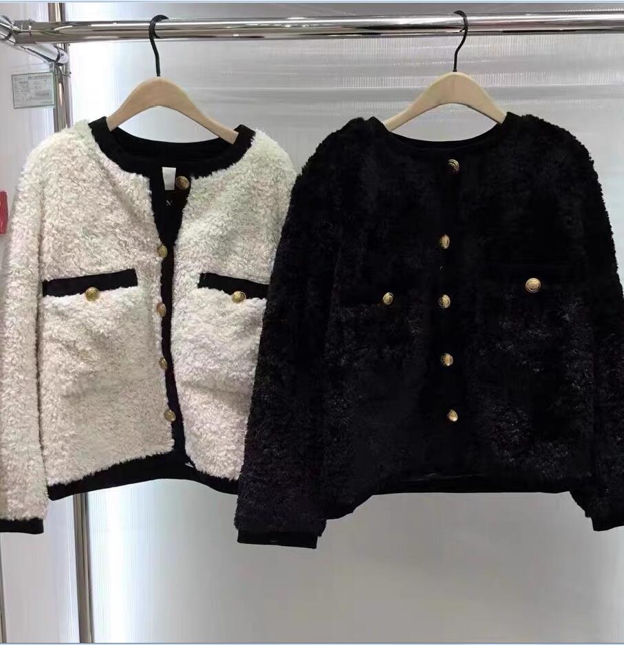 New Autumn/Winter Maje Eco friendly Lamb Fleece Spliced Gold Button Loose Short Coat for Women