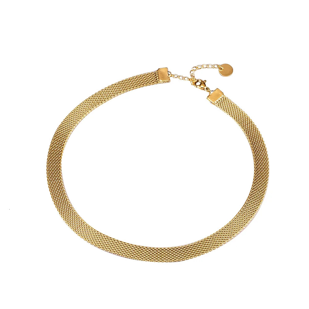 Chokers 3 Layers Gold Plating Stainless Steel Anti-allergy Eco-friendly Wide Braided Mesh Chain Gold Choker Necklaces For Women 231021
