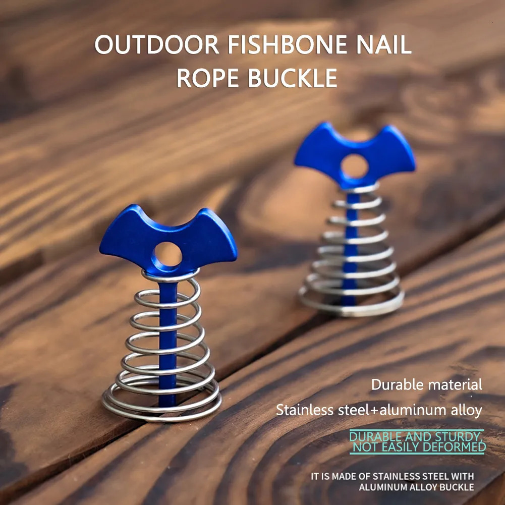 Outdoor Gadgets 10-30pcs Deck Anchor Pegs Fishbone Tent Stakes with Spring Buckle Windproof Aluminium Alloy Wind Rope Anchor Camping Tent Nail 231021