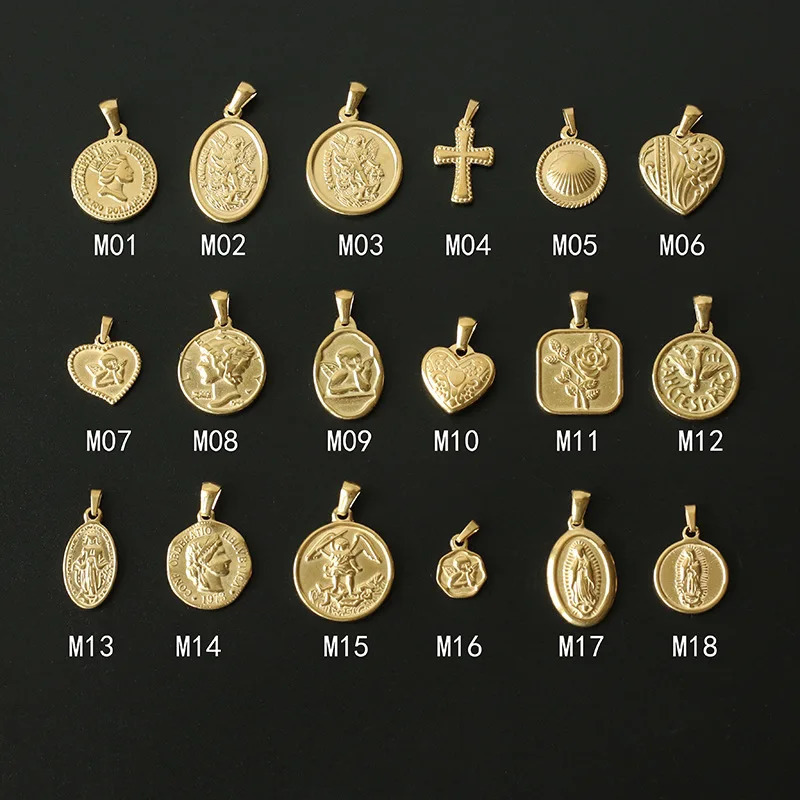 Pendant Necklaces Amaiyllis 18K Gold Portrait Coin Cross Peach Heart Angel Charms Vintage Pendant Accessories Wild For Women Diy 18k Necklaces 231021