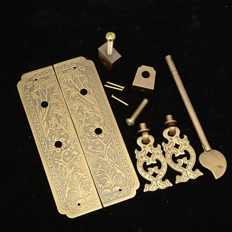 Door Locks 13cm16cm Door handle Chinese style Retro Pure copper Antique Chinese furniture handle Cabinet Pair straight handle 231021