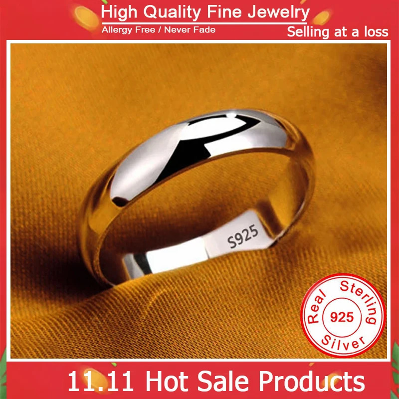 Band Rings S925 Stamped White Gold Color Tibetan Silver Ring Simple 4mm Stanless Steel Rings for Men Women Couple Gift Jewelry Accessories 231021