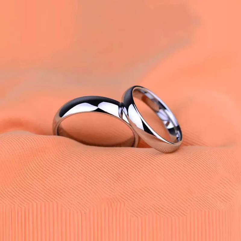 Band Rings S925 Stamped White Gold Color Tibetan Silver Ring Simple 4mm Stanless Steel Rings for Men Women Couple Gift Jewelry Accessories 231021