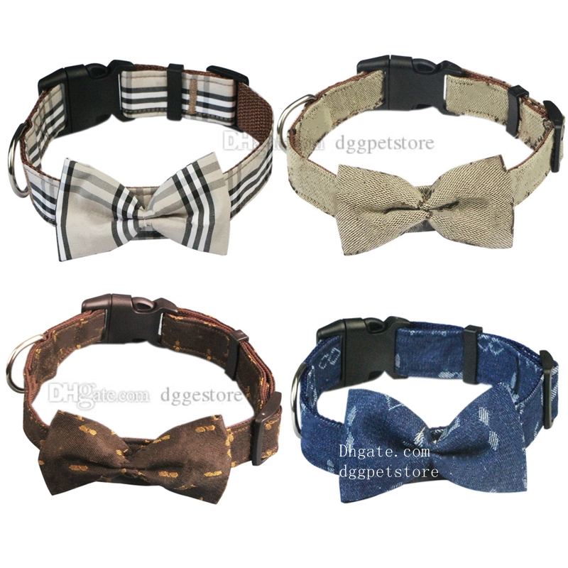 Designer Dog Collar with Bow Tie Adjustable pet Collar Leash set for Dogs with Plastic Buckle Collar, Luxury Letter Pattern pet Collar for Small Medium Dog and Cat L B115