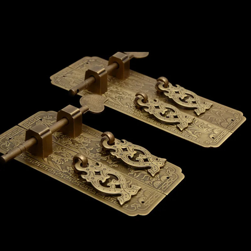 Door Locks 13cm16cm Door handle Chinese style Retro Pure copper Antique Chinese furniture handle Cabinet Pair straight handle 231021