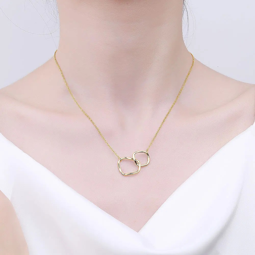 Chokers 925 Sterling Silver Necklace For Women Circle Shape Gold Plated Trendy O Chain Chocker Chirstamas Gift Fine Jewlery 231021