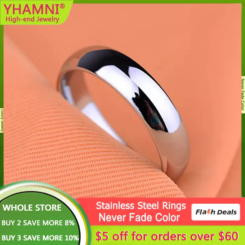 Band Rings S925 Stamped White Gold Color Tibetan Silver Ring Simple 4mm Stanless Steel Rings for Men Women Couple Gift Jewelry Accessories 231021