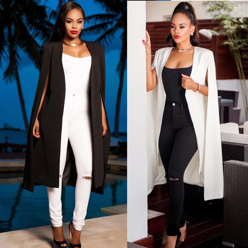 Women's Cape Women's Jackets S-4XL Long Blazer Women Jacket Cloak Suits Plus Size Wind Coat Poncho Trench Shawl Wrap Manteau Cape Outerwear 