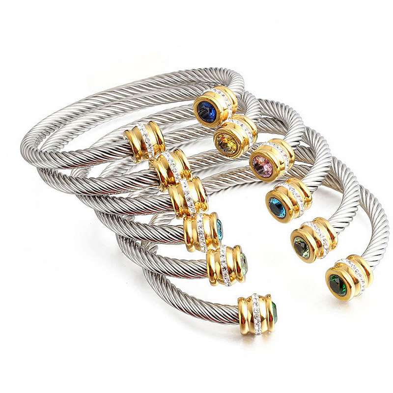 DIY Twisted Bracelets Classic Luxury Designer Titanium Steel Twelve Birthstones Bracelet Bangle Jewelry Party Wedding Gift Wholesale YMB011