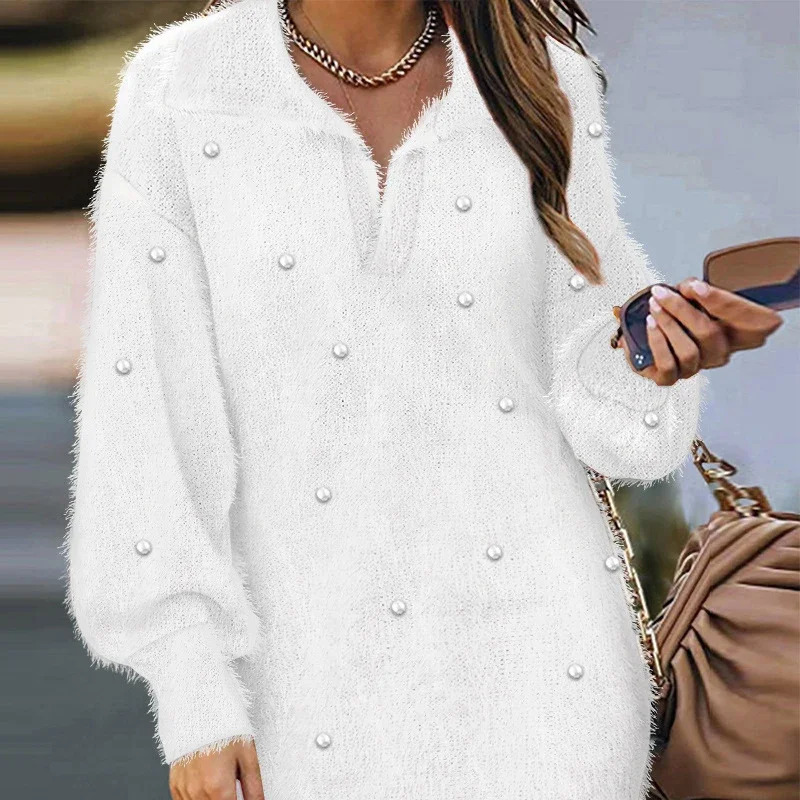 Women's Sweaters Women's Sweater Dress Autumn Winter Lapel Knit Pullovers Mini Dresses Y2k Streetwear Office Lady Knitwears Baggy Womens Clo