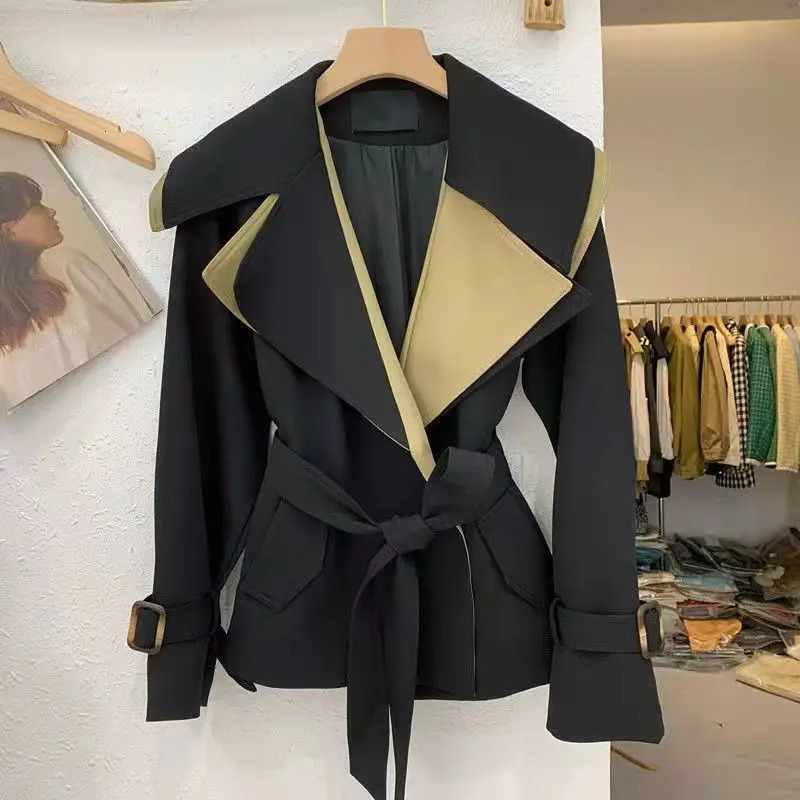 Womens Trench Coats Fdfklak Autumn Korean Splicing Coat Waist Windbreaker Women Loose Thin Double Neck Jacket Manteau Femme Hiver 231023