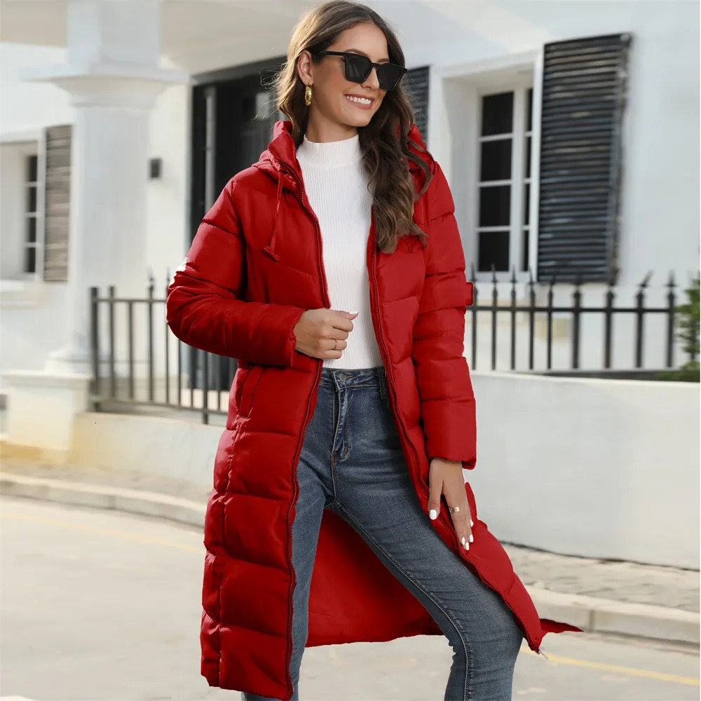 Women's Down Parkas Autumn Winter Cotton Thicken Padded Jacket Coat Medium Long Slim Warm Hooded Loose Outwear 231023Z