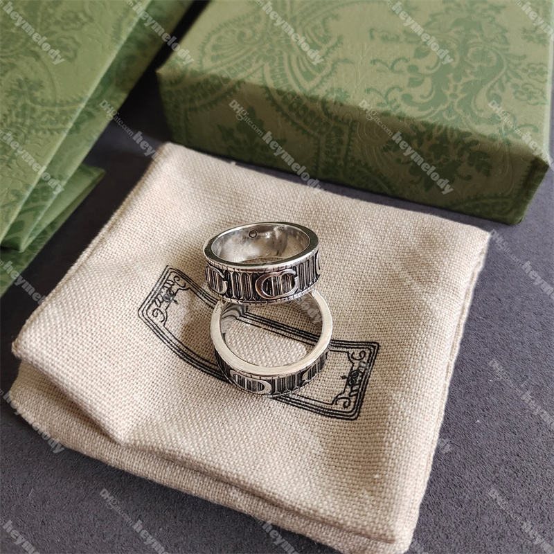 Vintage Designer Gear Rings Men Women Ring Couple Double Letter Rings With Box