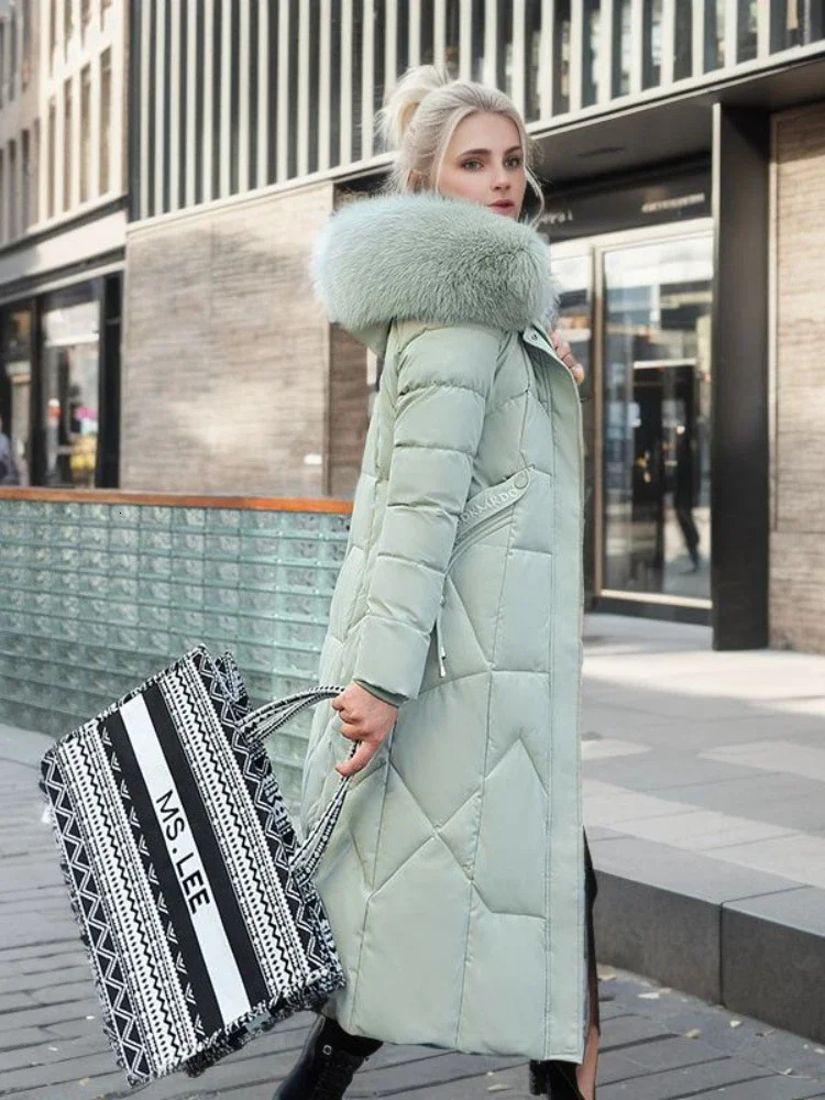 Women's Down Parkas 2023 Winter in Coat Jacket Cotton Midlength Fashion Slim Over Knee Fur Collar Thick Woman Clothing 231023Z