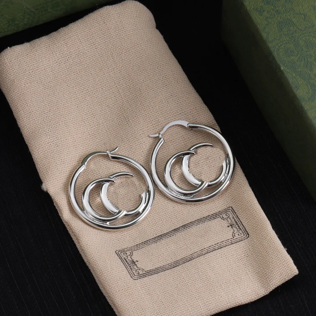 Luxury designer silver dual g letter Hoop earrings women's fashion minimalist wedding party gift jewelry