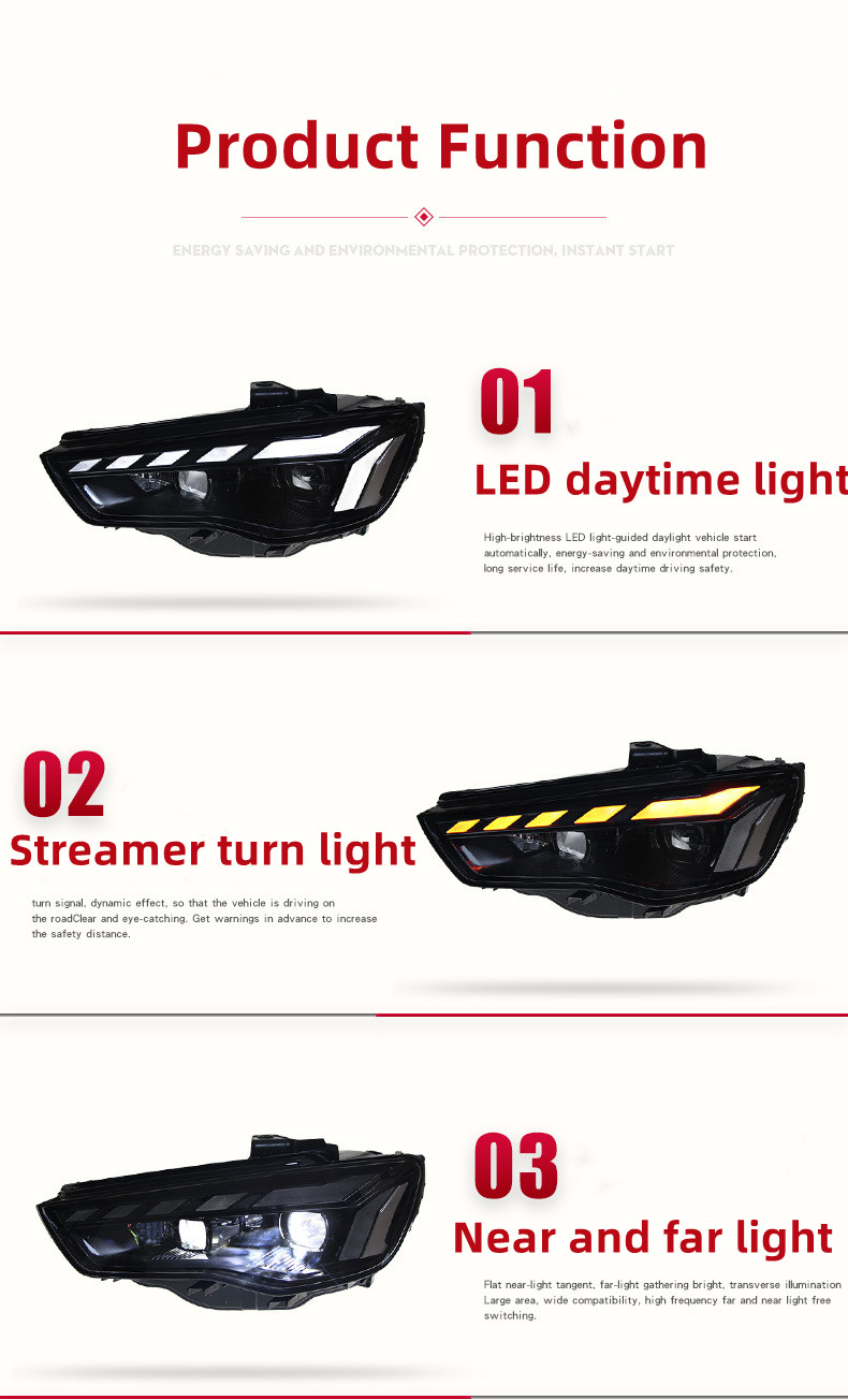 Car Headlights Assembly for AUDI A3 2013-20 16 Blue DRL Animation Headlights LED Daytime Light High Beam Turn Lights