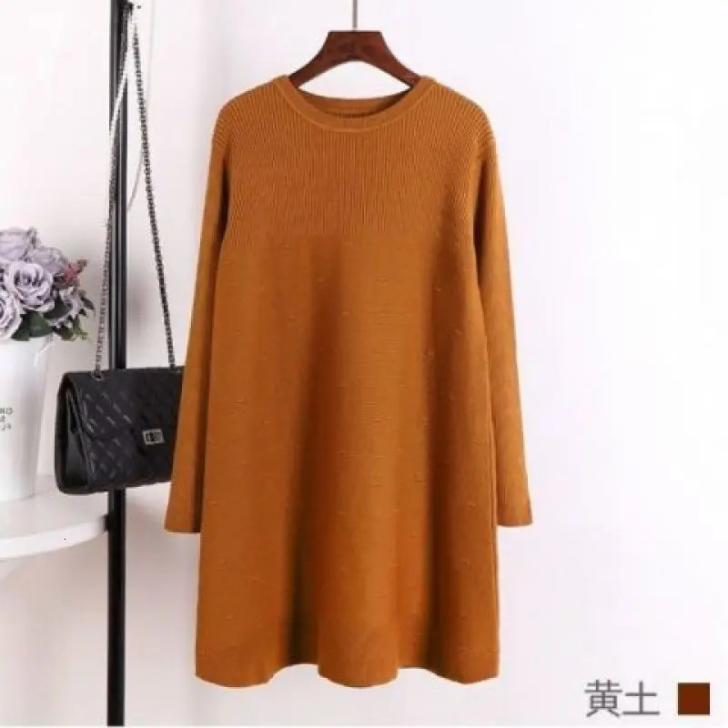 Women's Sweaters Autumn/Winter Oversized Round Neck Bottom Long Sleeved Solid Color Dress Women's Belly Covering and Slimming Knit Shirt 231