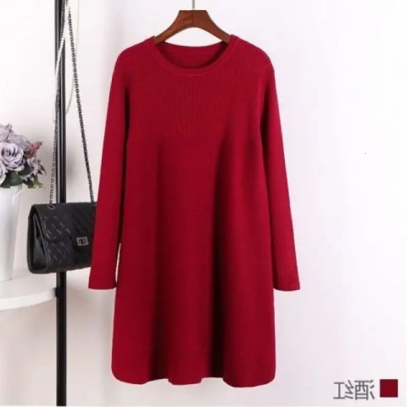 Women's Sweaters Autumn/Winter Oversized Round Neck Bottom Long Sleeved Solid Color Dress Women's Belly Covering and Slimming Knit Shirt 231